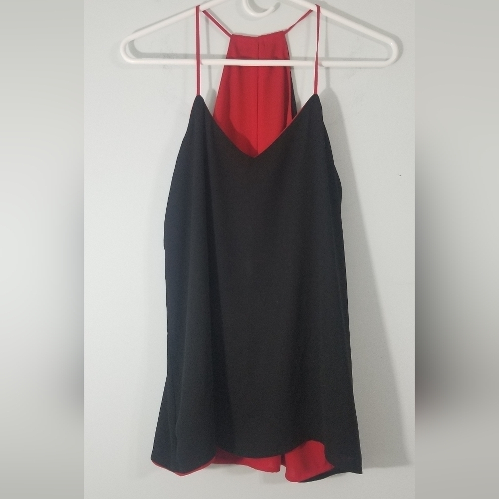Black & Red Reversible Tank Top. Spaghetti Strap, V-Neck, Peek-a-boo Back.